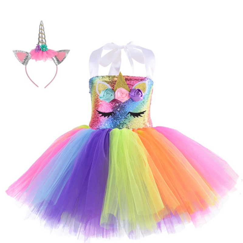 Rochie de petrecere de paiete unicorn prințesă rochie pentru fete 1-10y cu rochie de dans de benzi de bandă