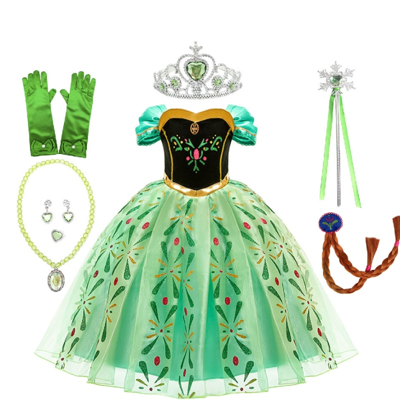 Anna Princess Girls Green Dress Green Children’s Costum de performanță cu un plin de accesorii pentru petrecere crescută