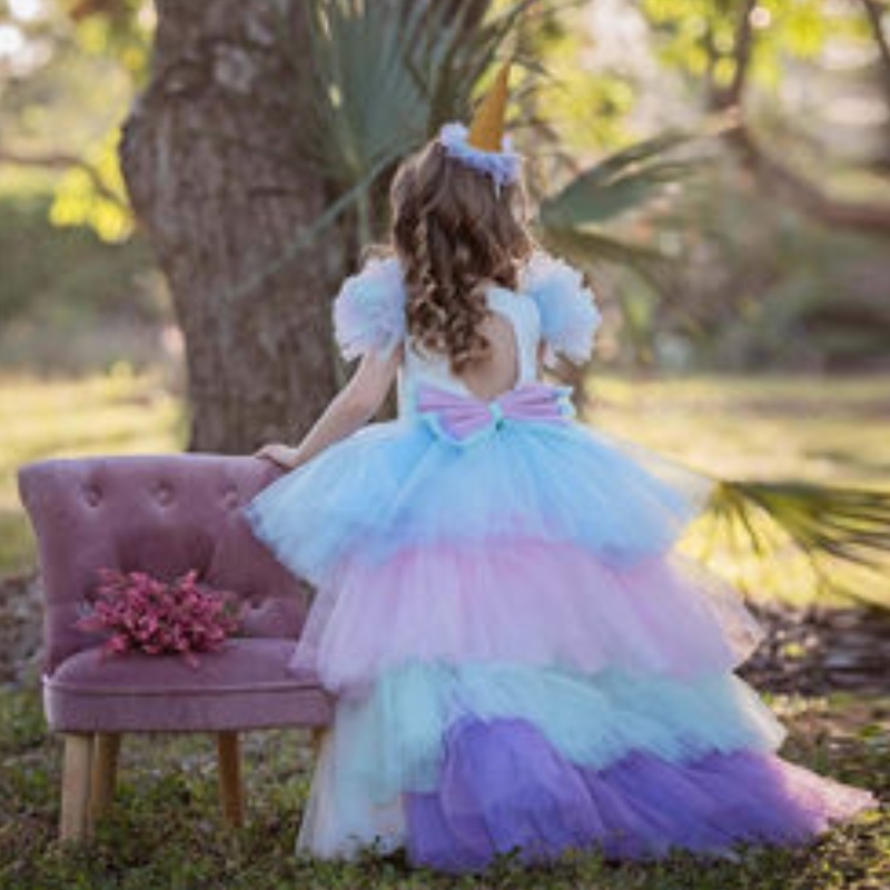 Rochie de petrecere la unicorn pentru fete costum pentru copii rochie de vară copii elegante fete elegante poartă rochie prințesă cu tren lung