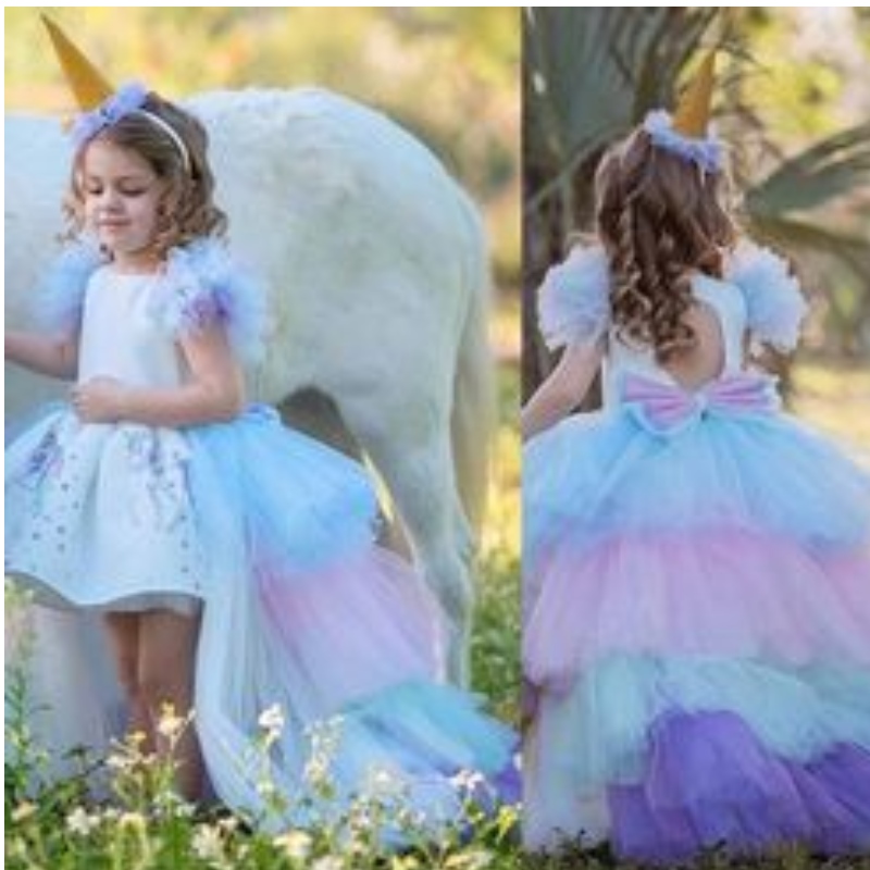 Rochie de petrecere la unicorn pentru fete costum pentru copii rochie de vară copii elegante fete elegante poartă rochie prințesă cu tren lung