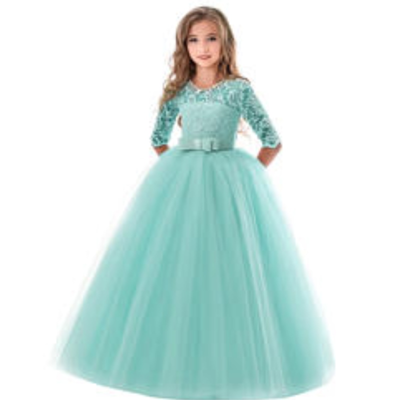 2022 Winter New Fashion Girl Party Rochie din dantelă Pufon cu mâneci cu mânecă lungă seara denuntă prințesă rochii