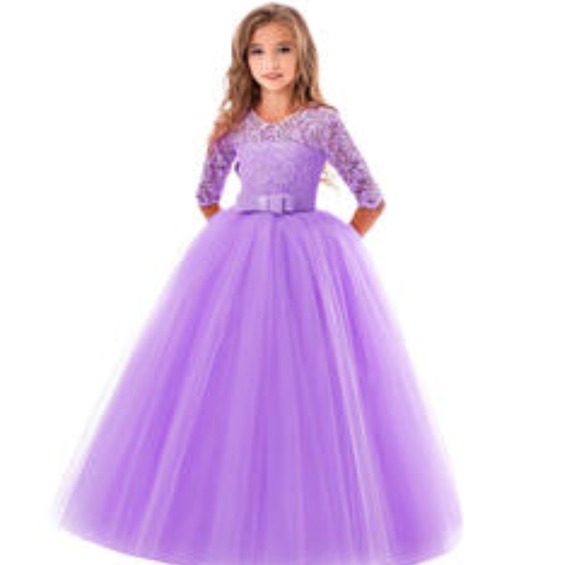 2022 Winter New Fashion Girl Party Rochie din dantelă Pufon cu mâneci cu mânecă lungă seara denuntă prințesă rochii