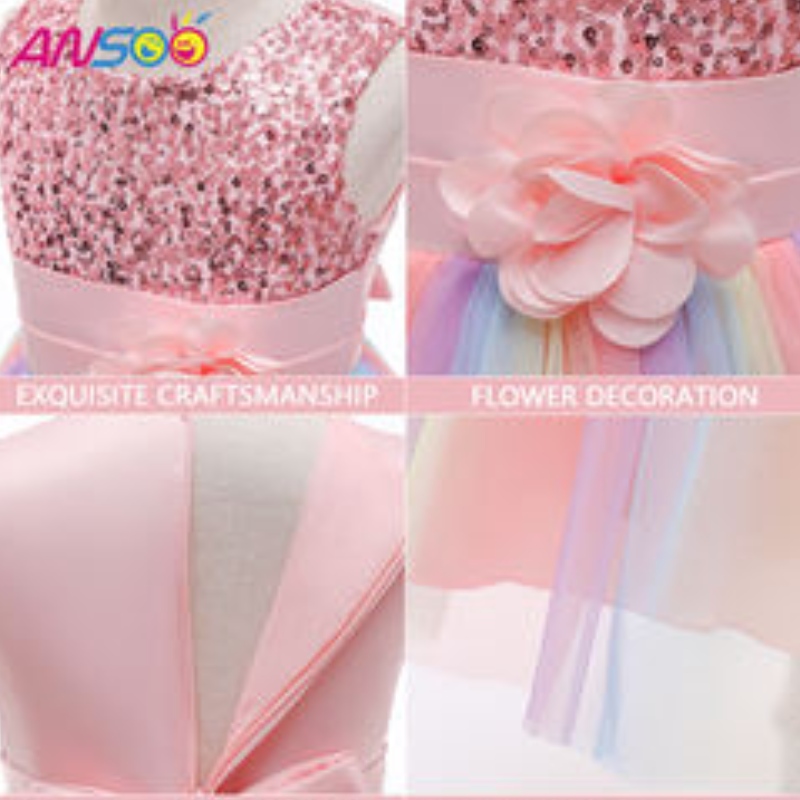 Ansoo Amazon de lux fără mâneci frumoase prințesa pentru copii rochie de minge pentru copii, îmbrăcăminte de flori violet rochii de fetiță fustă cu volane