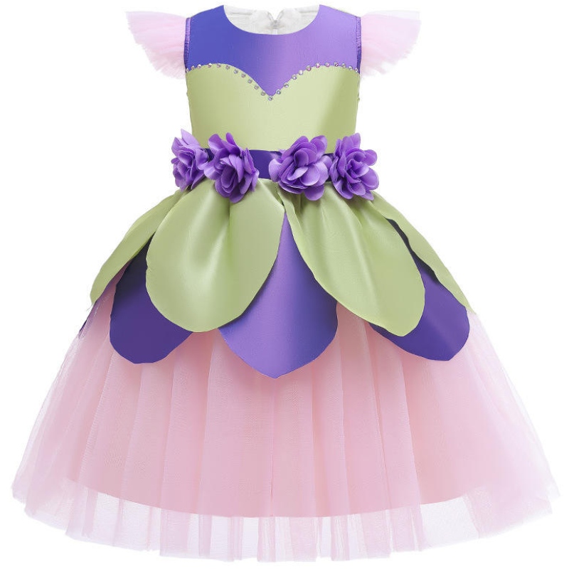 Floare de basm rochie fată copii violet roz patchwork rochii de tul drăguți cu mânecă zburătoare copil scenariu costume de performanță