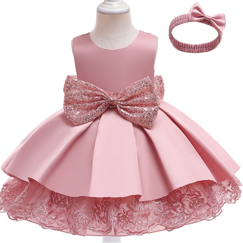 Rochie de petrecere pentru fete de vară V cu rochie prințesă de lux cu arc cu bandă de păr 1-9 ani