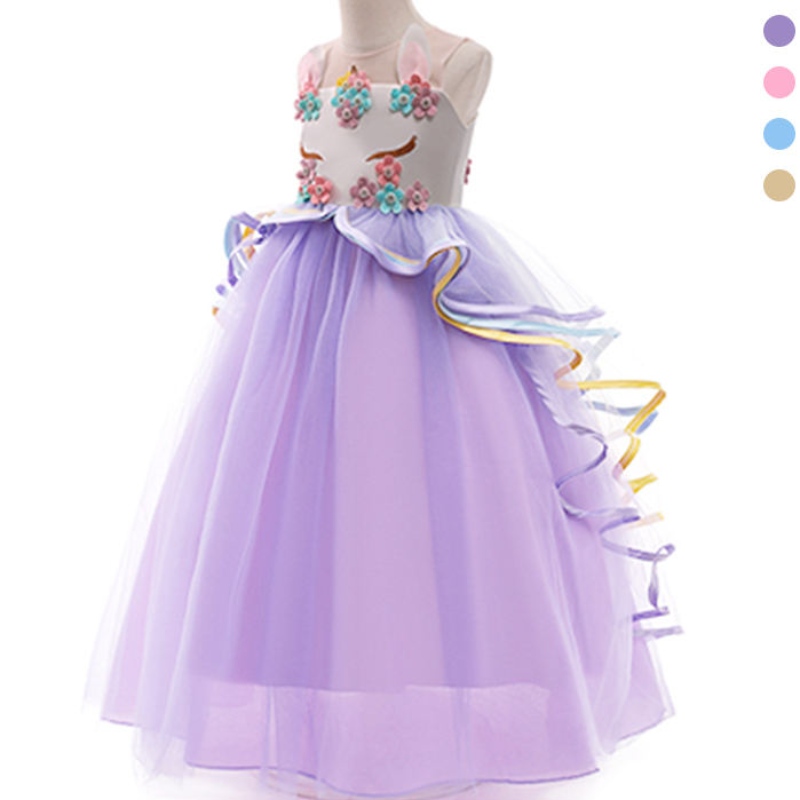 ANSOO Girls Unicorn Rochie Applique Party Cosplay Summer Halloween Fancy Weeding Pink Unicorn rochie pentru 2-13y fete