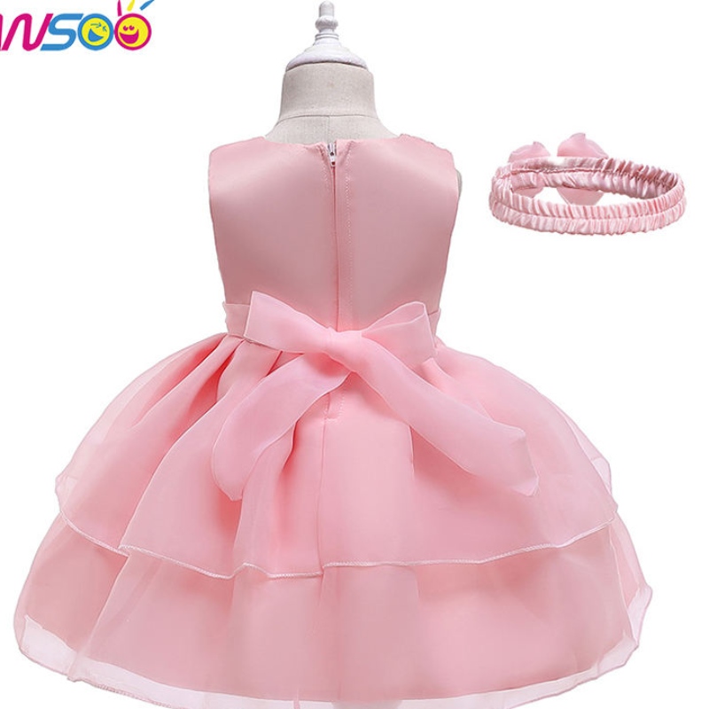 Rochie de rochie cu rochie de dantelă de rochie de rochie cu rochie cu brevă de dantelă cu bandă de păr pentru fete de 3-24 de luni