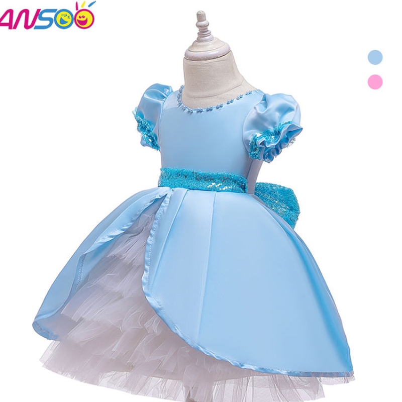 Ansoo pentru copii fără mâneci copii fete pufy albastru rochie de tutu copil copii mici sugari rochie de boutique de vară rochie de boutique pentru fată