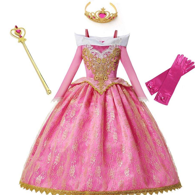 Baige Girls Girls Princess Aurora Costum cu mânecă lungă Sleep Beauty Beauty Birthday Party Rochie Copii Fancy pentru fete