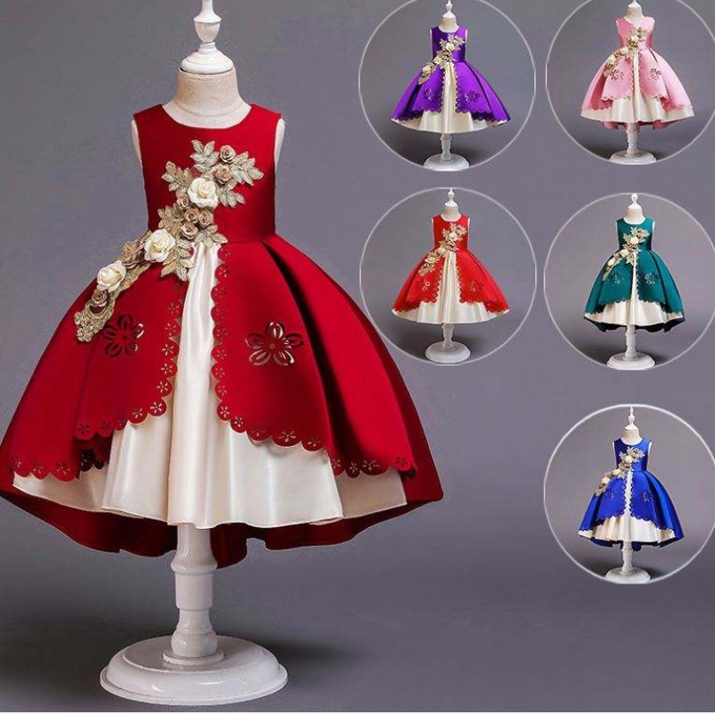 Gala fetelor cu flori de designnou pentru fete cu strat dublu pentru rochii de petrecere de seară elegante