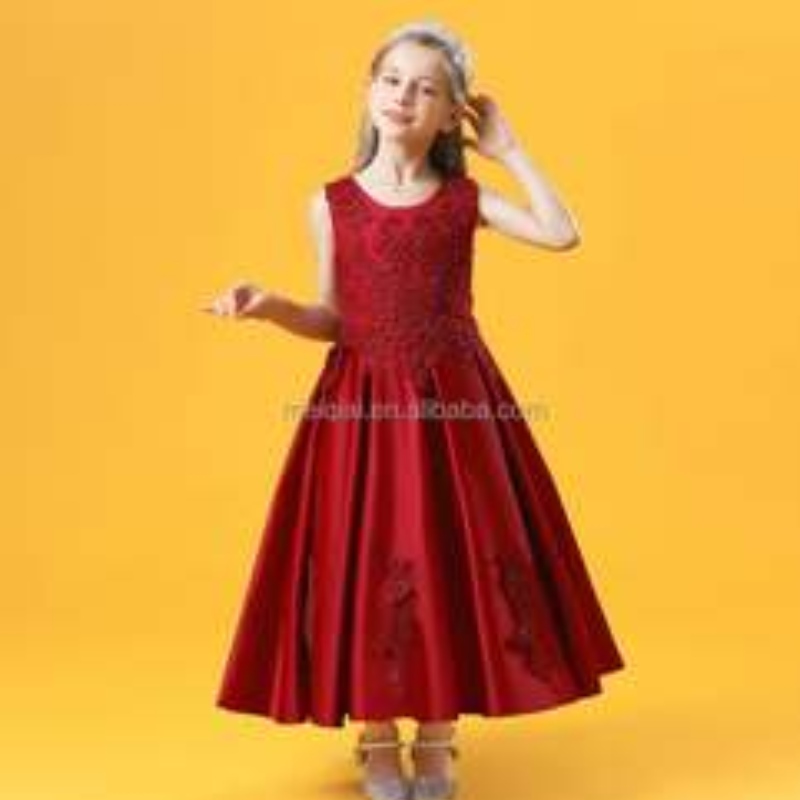 Baige New Sosit Flower Children Rochii de mireasă de mireasă rochii elegante pentru fete fără mâneci cu mărgele