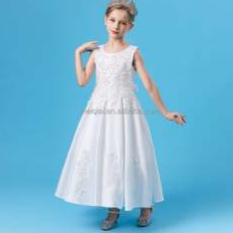 Baige New Sosit Flower Children Rochii de mireasă de mireasă rochii elegante pentru fete fără mâneci cu mărgele