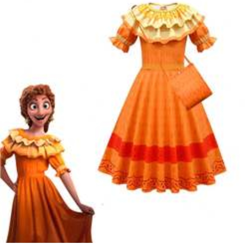 Baige Kids Girls Encanto Mirabel Cosplay Rochie cu geantă Costum Costum de Carnaval Halloween