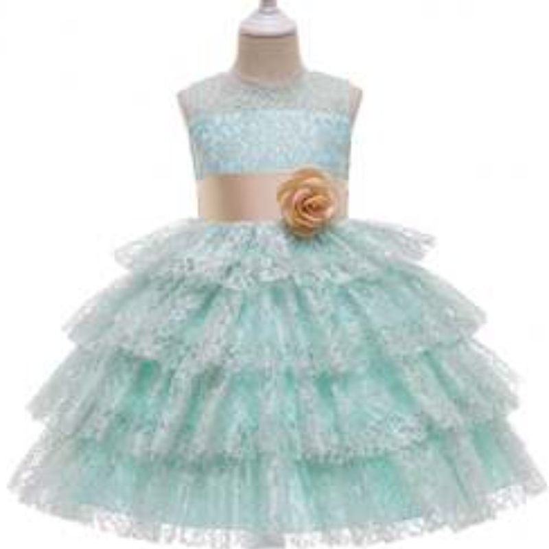 Baige New Children's Princess Rochie din dantelă Straturi fără mâneci Rochii de mireasă 3 - 49 de piese