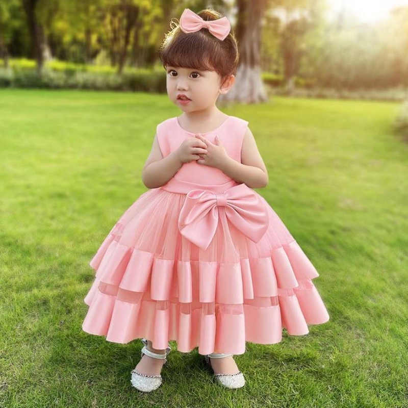 Baige New Children’s Bowknot Rochii pentru copii Stretch Net Prințesa minunată fată de zi denaștere