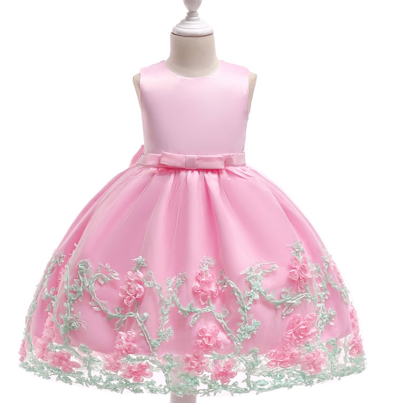Baige broderie floare fetiță maxi First Communion Rochie cu arc minunat