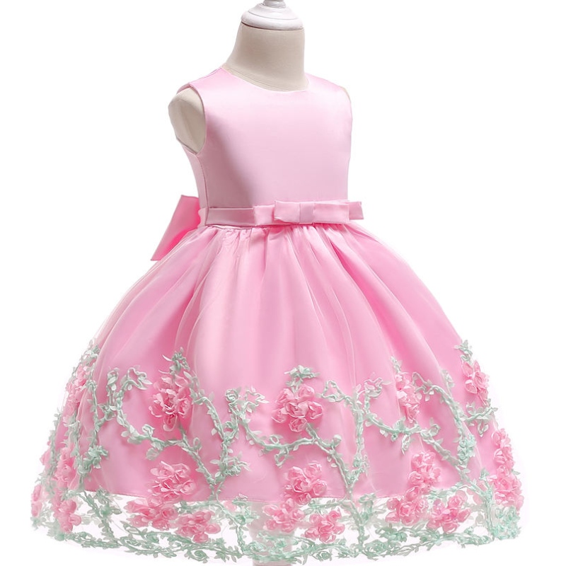 Baige broderie floare fetiță maxi First Communion Rochie cu arc minunat