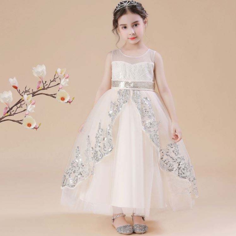 Rochie de fată cu flori Baige pentru copii albi fete pentru copii, rochie denuntă, prințesă rochie de minge