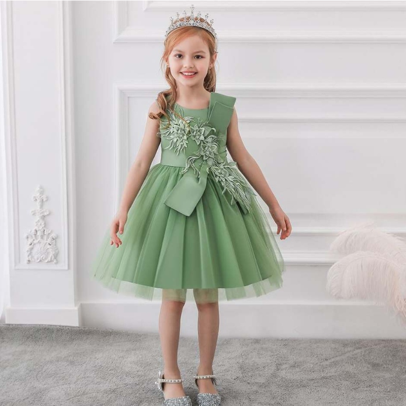 Baige New Evening Party Rochie cu flori verzi pentru fată rochie pentru copii Fancy Princess Frock