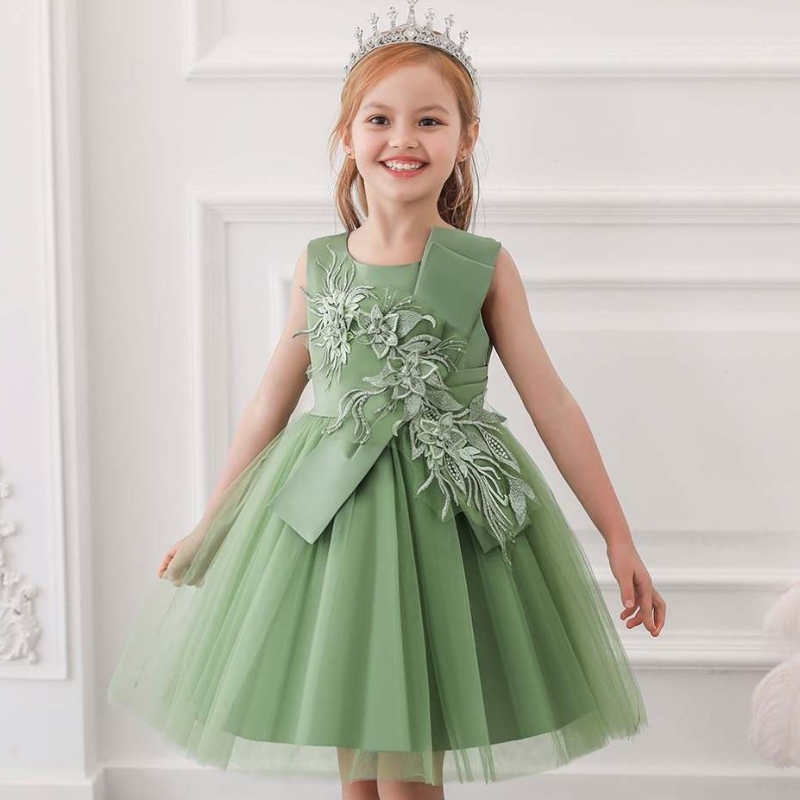 Baige New Evening Party Rochie cu flori verzi pentru fată rochie pentru copii Fancy Princess Frock