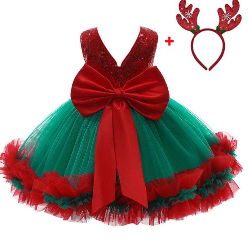Baige Red Sequined Kids Christmas Birthday Party Party Party Big Bow Carnaval Bow Vestidos
