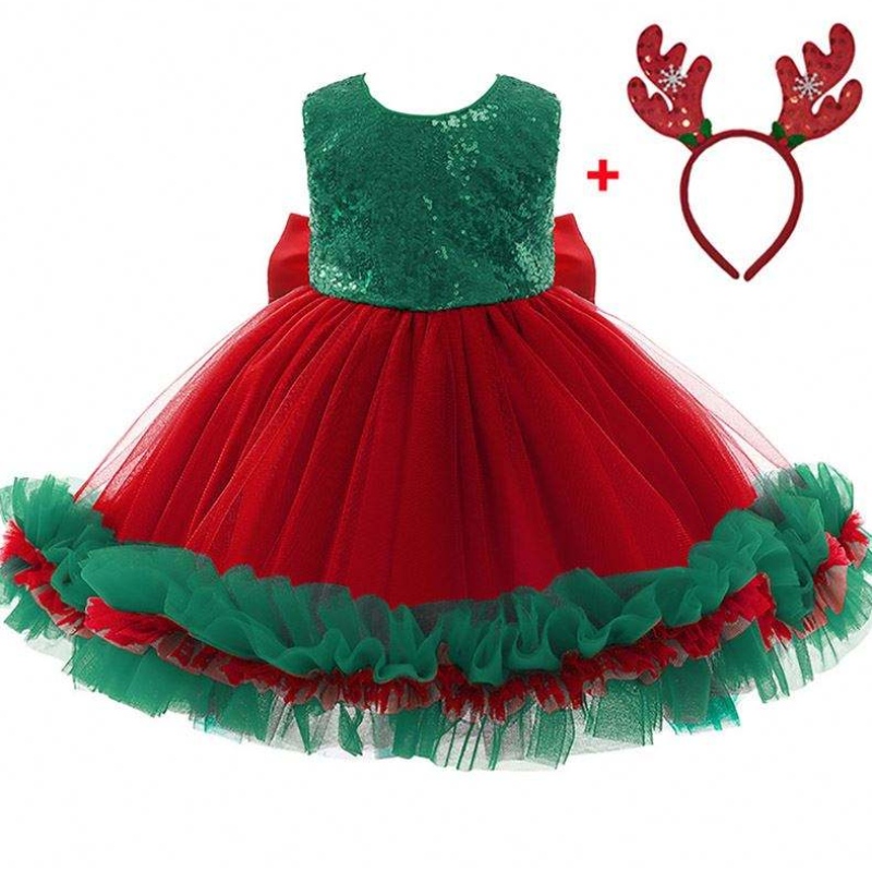 Baige Red Sequined Kids Christmas Birthday Party Party Party Big Bow Carnaval Bow Vestidos