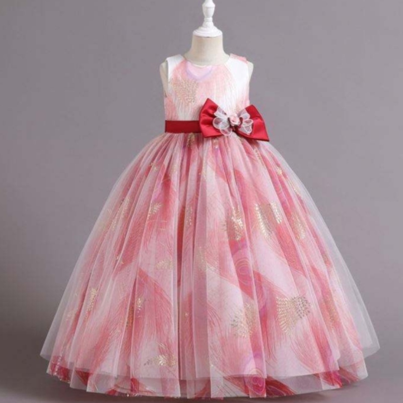 Baige Hot Style 4-14years roz Rochie fără mâneci, design personalizat, rochie de petrecere anunții pentru fete pentru sugari