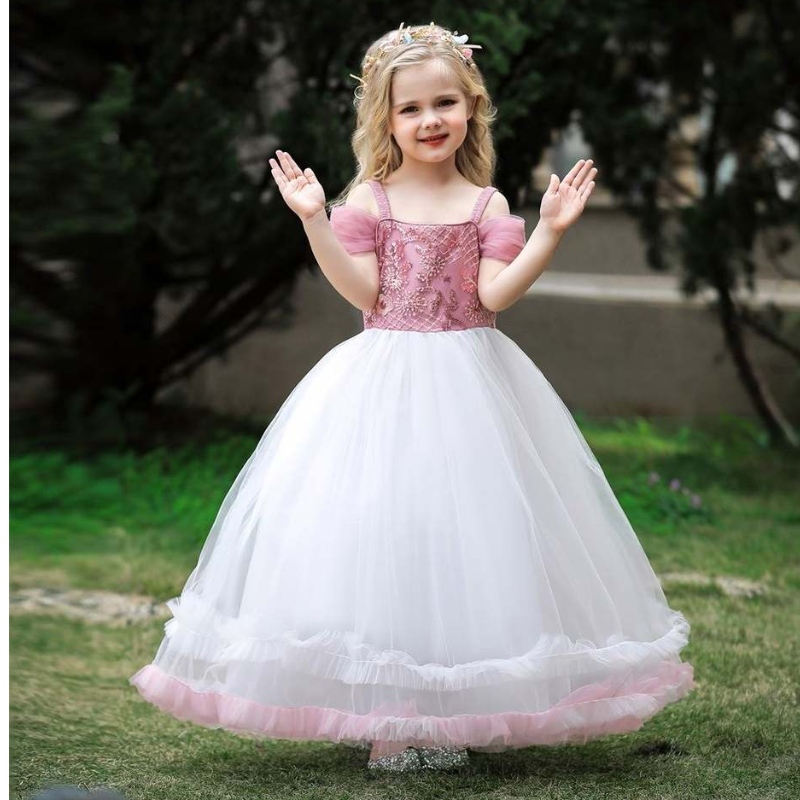 Baige New Sosit Princess Copii Rochie de petrecere roz roz denaștere roz lung pentru fete de 12 ani