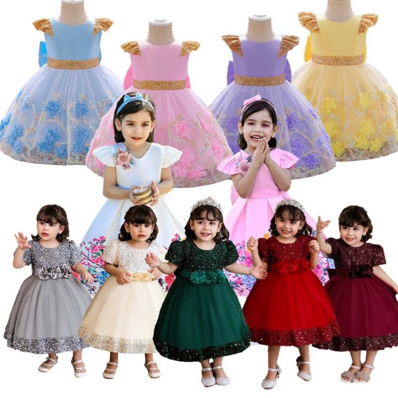 Baige Top Sale Flower Fata V-Neck Long Mandat Rochie Puffy Birthday Rochie Ball Rochie