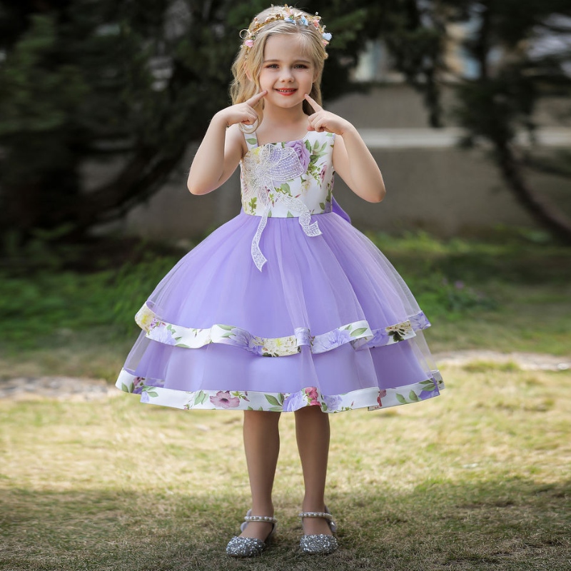 Livrare gratuită lanivel mondial 2019 New Fashion Fashion Mâneveless Kids Chiffon Floral Princess Party Party Rochie pentru fetiță pentru copii