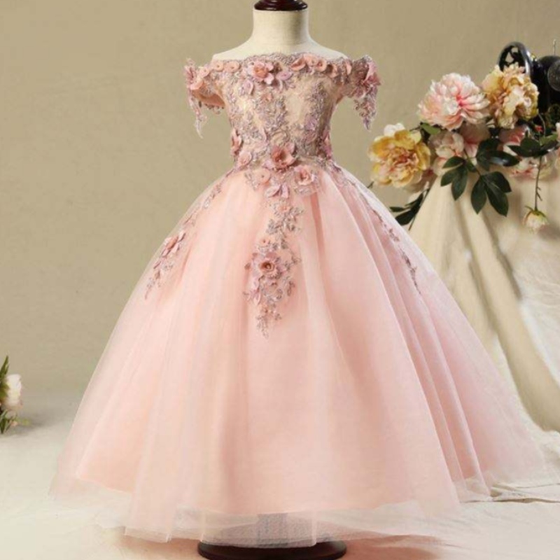 New Sosit Copii haine de petrecere elegantă Copiii poartă rochie de fată cu flori pentrununta denaștere WGW6002