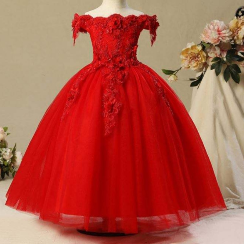 New Sosit Copii haine de petrecere elegantă Copiii poartă rochie de fată cu flori pentrununta denaștere WGW6002