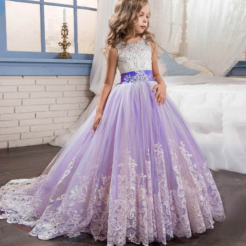 Baige cu ridicata Copii de seară Rochie Ball Ball Luxury Prințesa fără mâneci Rochie de petrecere Fancy Birthday Costum Prom Costum