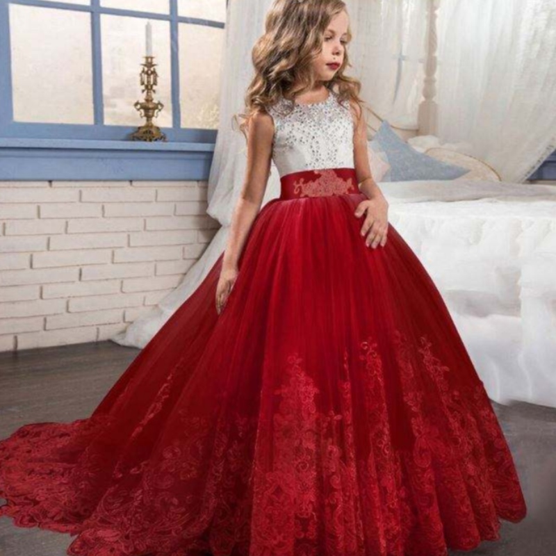 Baige cu ridicata Copii de seară Rochie Ball Ball Luxury Prințesa fără mâneci Rochie de petrecere Fancy Birthday Costum Prom Costum