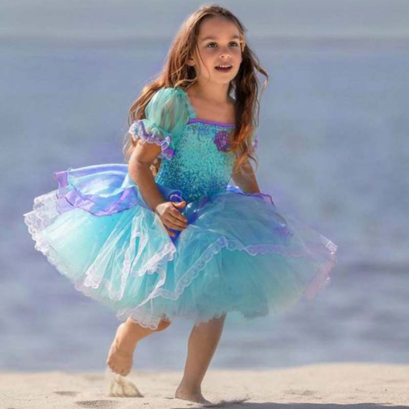 Baigelittle Mermaid Ariel Princess Rochie de Halloween Costume Dress Up Party Girls Cosplay Copii Copii Ball