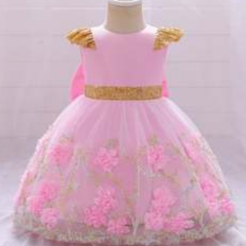 Baige galben cu flori rochie pentru copii petreceri de petrecerenouă din India Colecția Fancy Girl Party Rochie L2021XZ
