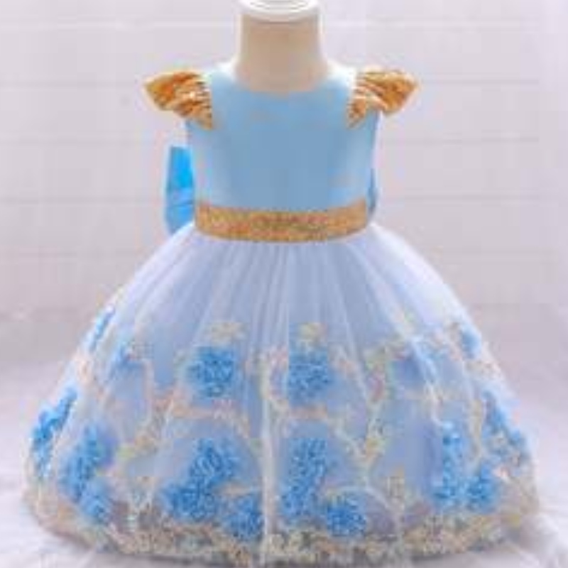 Baige galben cu flori rochie pentru copii petreceri de petrecerenouă din India Colecția Fancy Girl Party Rochie L2021XZ