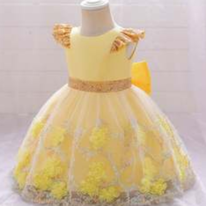 Baige galben cu flori rochie pentru copii petreceri de petrecerenouă din India Colecția Fancy Girl Party Rochie L2021XZ