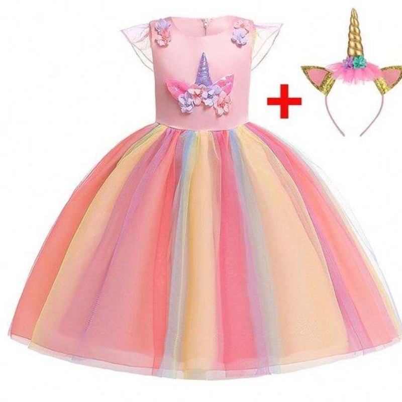Baige Ruffles de înaltă calitate unicorn rochie pentru copii copii frumoși rochii modele pentru copii smocked DJS003