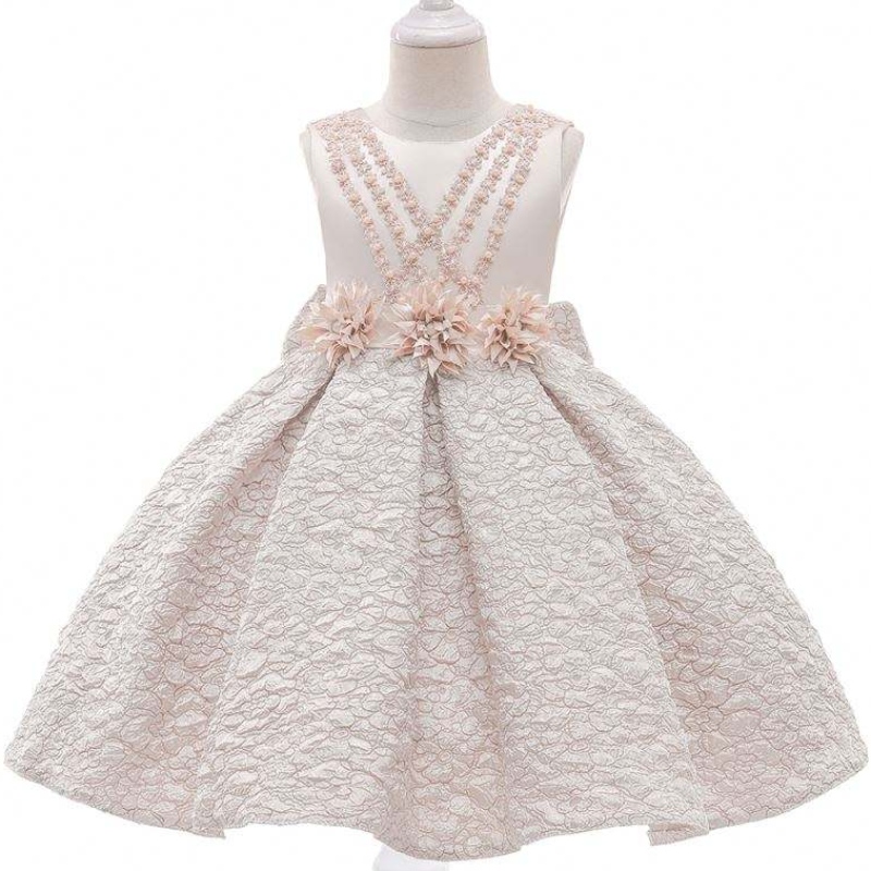 Baige Fashion Girls Pageant Princess Rochie cu flori Copii Rochii Ball Ball Rochii de petrecere din satin