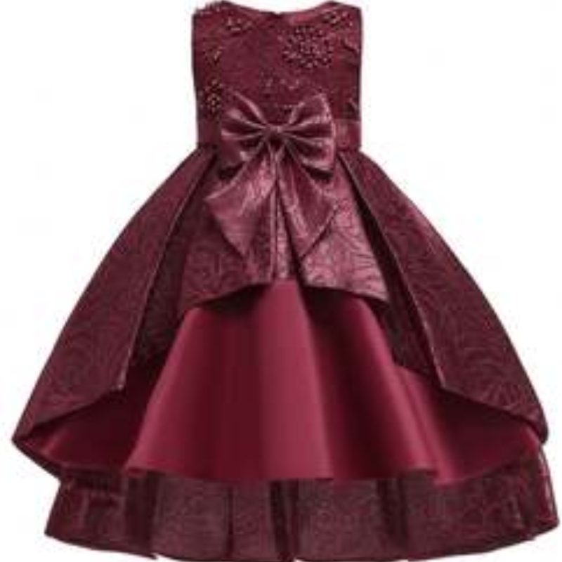 Baige boutique îmbrăcăminte pentru fete rochii de petrecere din satin pentru copii designuri de îmbrăcăminte lungă t5176