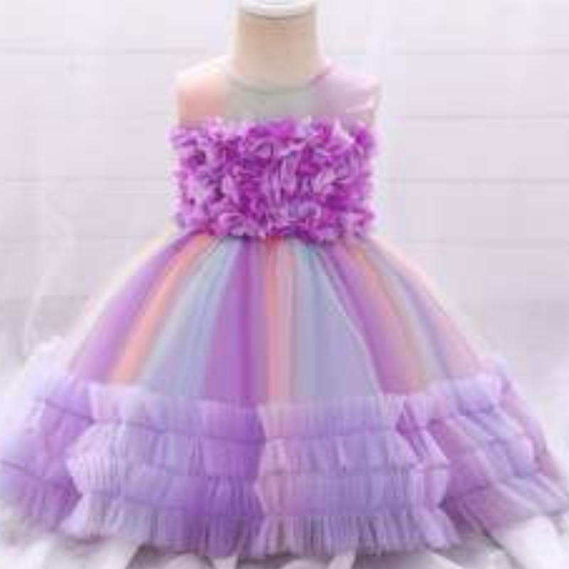 Baige New Fashion Purple Flower Girl Girl Birthday Party Party Rochie de design de design pentru copii L2020xz