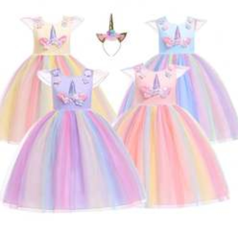 Baige Amazon vinde fete unicorn princesstuutu flori fete rochie curcubeu costum de petrecere de ziua denaștere Copiii de vară Tulle de vară