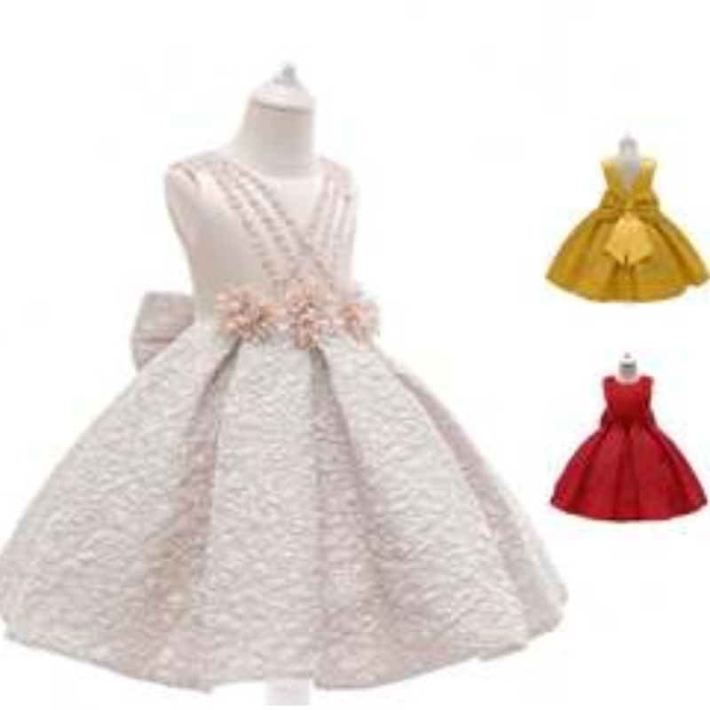 Baige New Satin Flower Girl Princess Copii Copii pentru bebeluși Petrecere Nuntă Domnisor Miercuri L5252