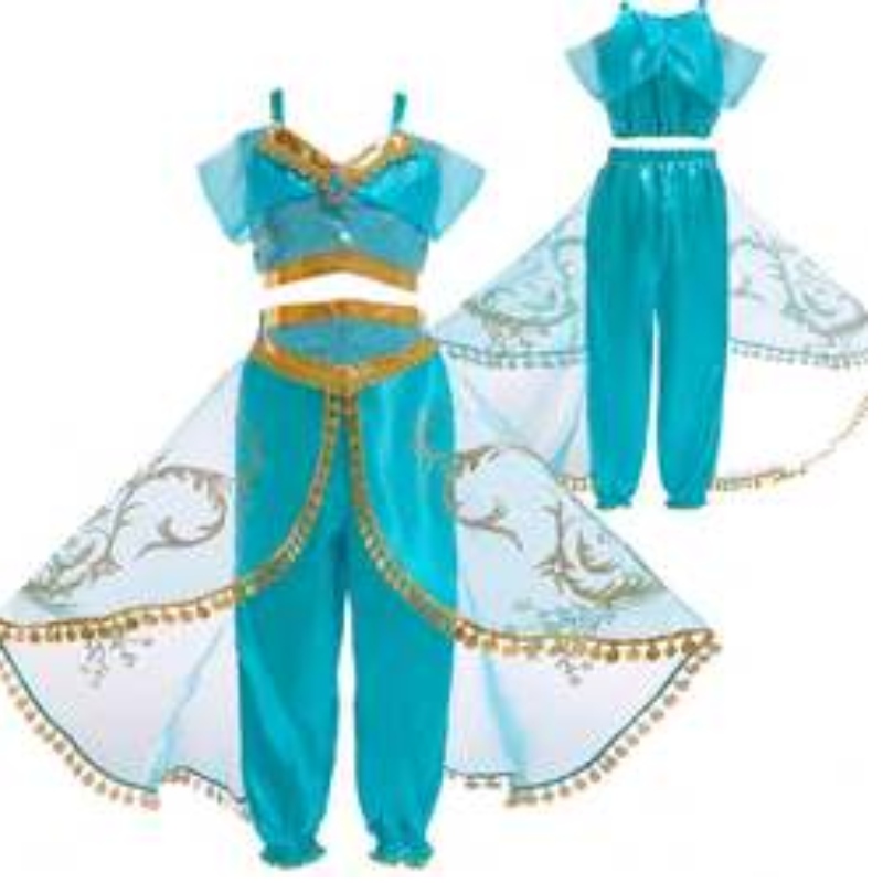 Baige Aladdin Cosplay Prințesa Jasmine Costume Topuri și pantaloni de îmbrăcăminte Set de îmbrăcăminte cu peruci BX1625