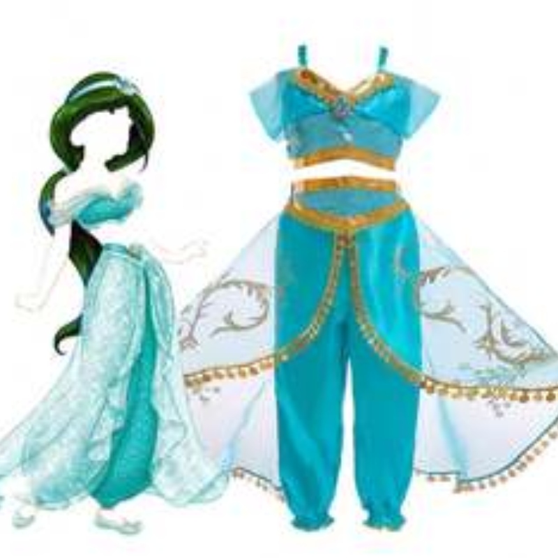 Baige Aladdin Cosplay Prințesa Jasmine Costume Topuri și pantaloni de îmbrăcăminte Set de îmbrăcăminte cu peruci BX1625