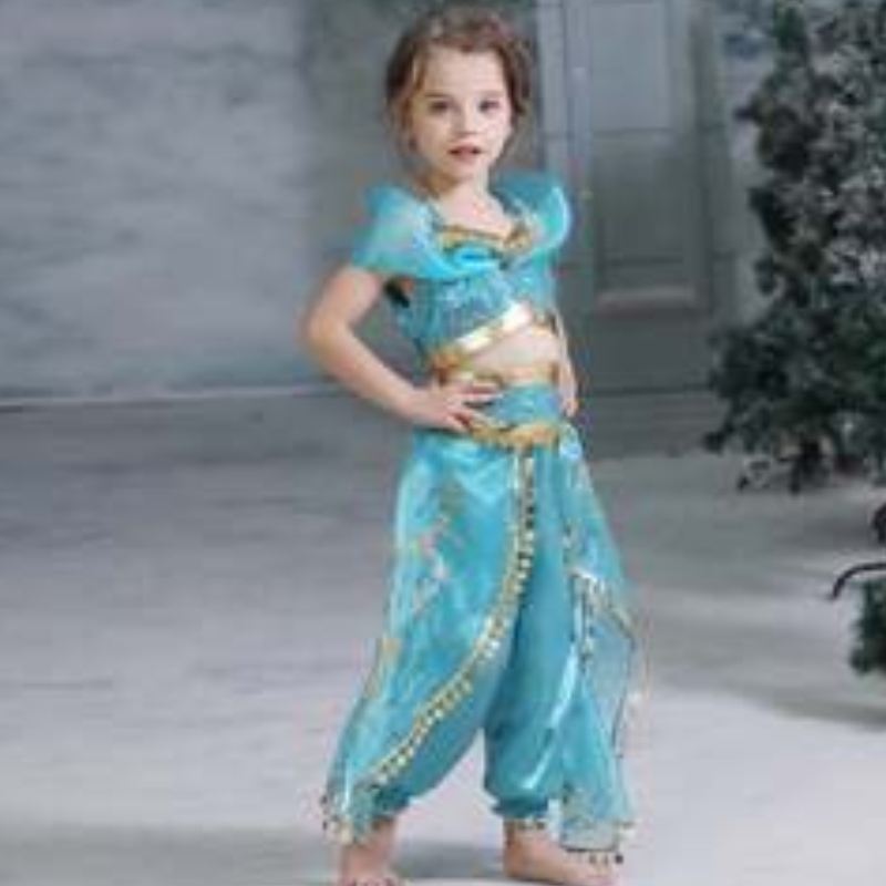 Baige Aladdin Cosplay Prințesa Jasmine Costume Topuri și pantaloni de îmbrăcăminte Set de îmbrăcăminte cu peruci BX1625