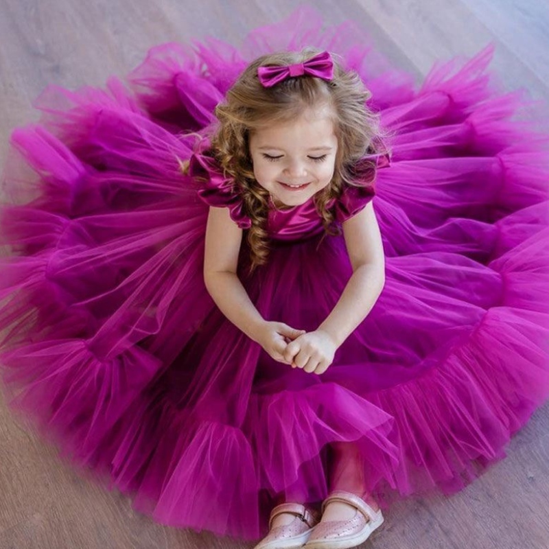 Baige Hot Sale Floare Albă Fată Tutu Rochie de petrecere stratificată Puffy Biles Ball