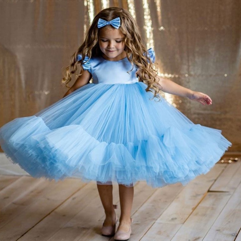 Baige Hot Sale Floare Albă Fată Tutu Rochie de petrecere stratificată Puffy Biles Ball
