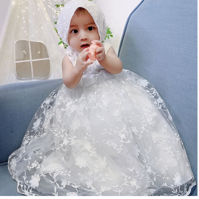 Baige New Party Girl Rochie White Royal Designnou-născut Rochii de botez pentru bebeluși B-8873